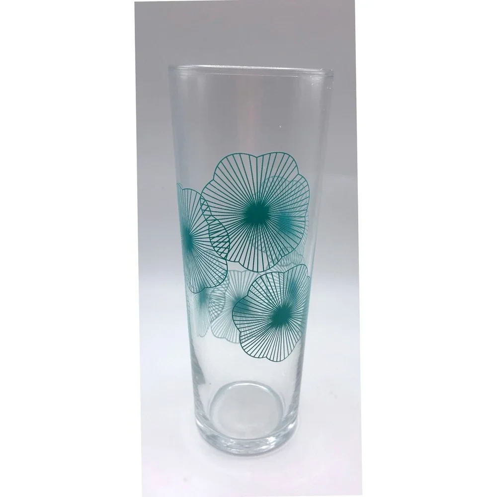 IKEA Snäll Highball Glasses Set of 4 Turquoise Atomic Sunburst 1970s Vintage MCM